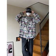 控价69港风格子衬衫宽松外套男女衬衣百搭格子外套CS2406P45，男装衬衫，电商A128
