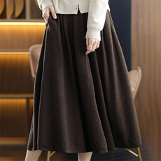 2022新款精纺羊毛半身裙女高腰中长款针织百褶A字裙羊绒大摆伞裙，女装半身裙，暖烁羊绒