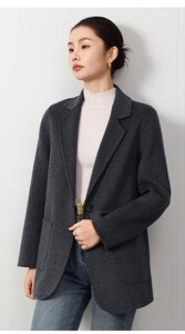 秋冬款双面呢羊毛大衣女气质百搭羊毛呢子中长款高级感西装外套图片