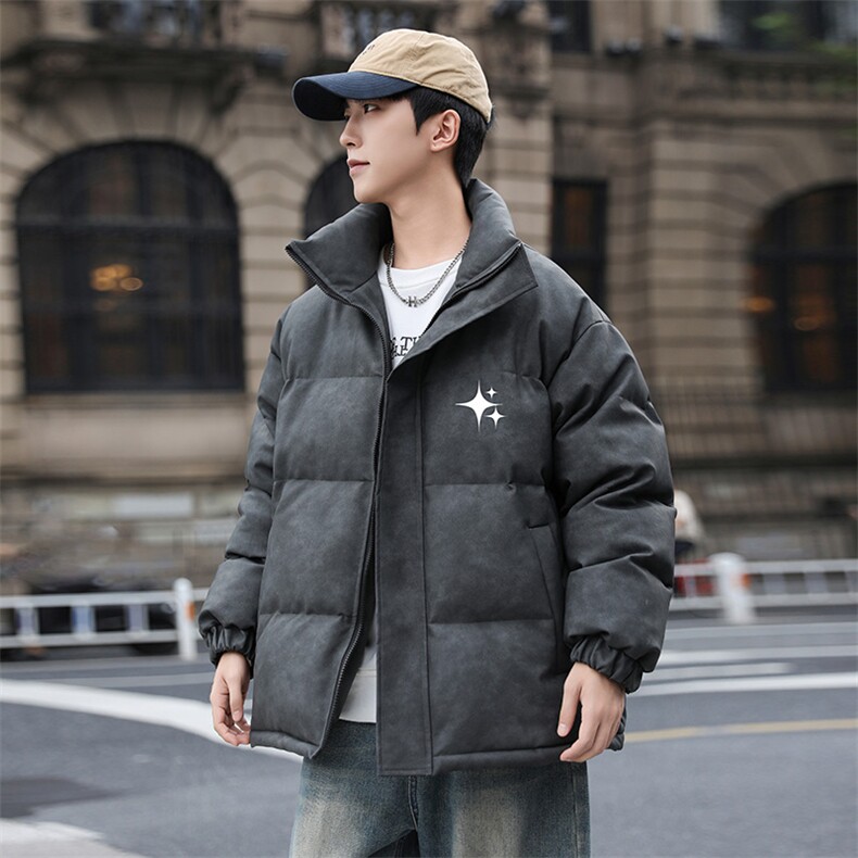 港风冬季新款棉衣男印花宽松PU皮立领面包服大码外套男MY625-P128,男装棉衣,星座505-3
