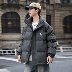 港风冬季新款棉衣男印花宽松PU皮立领面包服大码外套男MY625-P128，男装棉衣，星座505-3