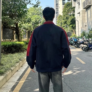 抖音得物高品质重磅26春装美式高街重磅织带拼接撞色立领卫衣外潮图片