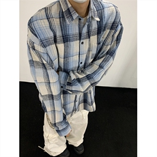 现货~磨毛格子大码长袖衬衫C5896/特P25蓝色，男装衬衫，电商A094