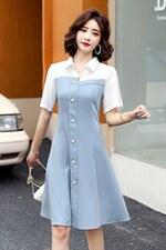 2021夏季新款简约气质小翻领时尚优雅修身显瘦连衣裙，女装连衣裙，艾尚靓装
