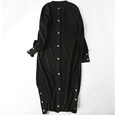 2025年秋季新款系扣针织女士中长款开衫外套时尚休闲通勤百搭，女装针织衫/毛衣，江杉羊绒