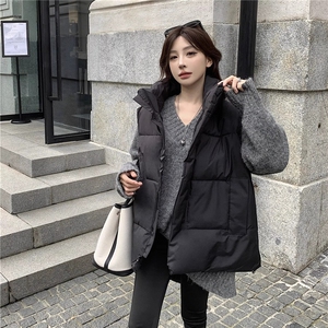 韩系保暖立领棉服马甲外套女夏季2025新款宽松中长款复古叠穿马夹图片