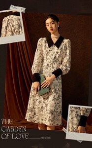 时尚优雅时尚气质百搭韩版潮流修身连衣裙,女装连衣裙,荷塘月色