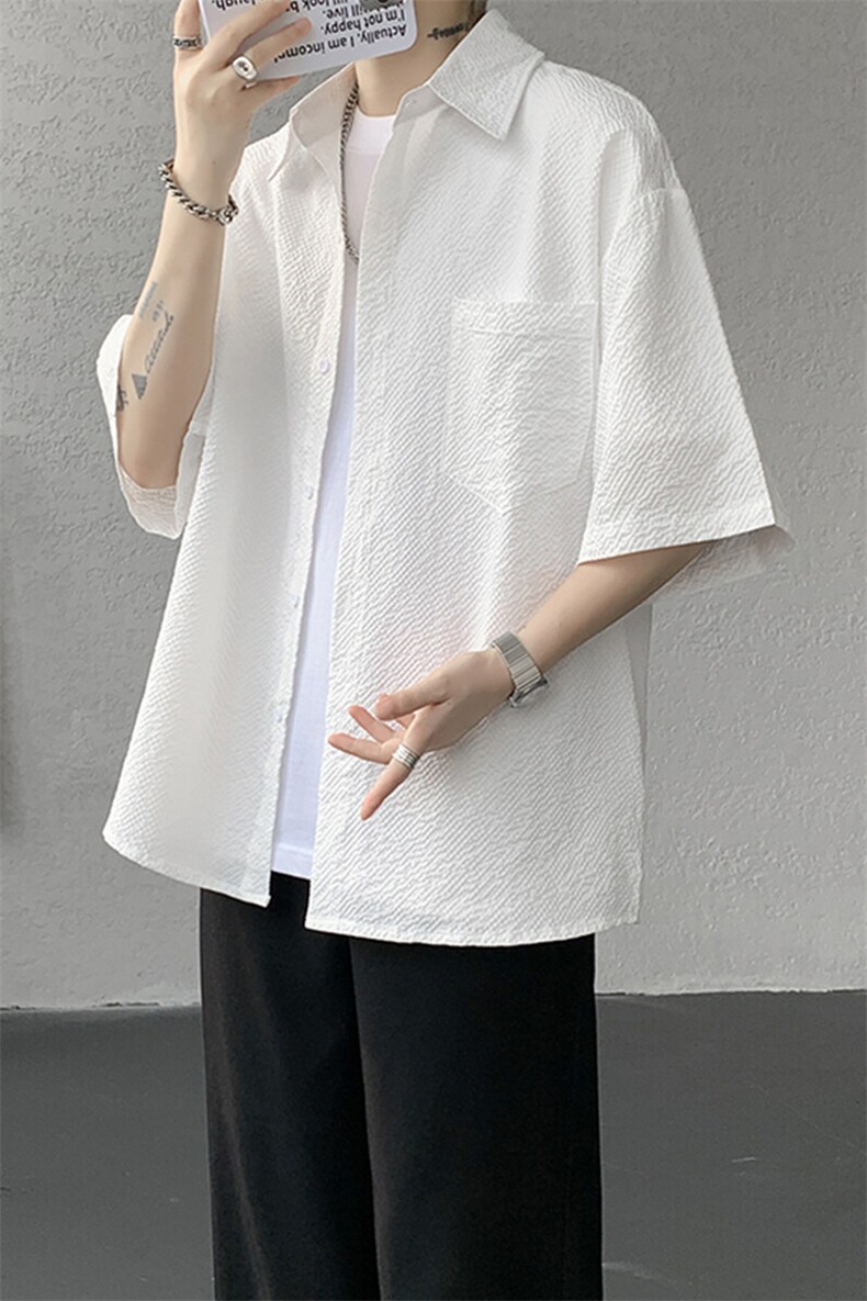 8XL-M泡泡纱盐缩肌理短袖衬衫男夏季冰丝外套防晒衬衣DC28011P40,男装衬衫,电商B312