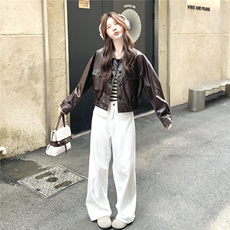 美拉德咖色机车皮衣外套女2025秋季新款韩版小个子甜酷风pu皮夹克，女装短外套，2C012