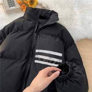 冬季新款防寒立领棉服宽松潮流条纹印花外套MY23407特批70控118图片