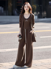 休闲时尚慵懒风气质套装女2025春秋新款洋气减龄宽松阔腿裤三件套，女装套装/套裙，伊仟回