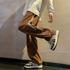 灯芯绒休闲裤男拼色2023秋冬季新款ins宽松百搭直筒裤K2963-P35，男装休闲裤，星座412-3