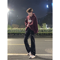 美式hiphop裤子高街vibe交叉绑带牛仔裤修身直筒微喇叭裤，男装牛仔裤，星座310A-4
