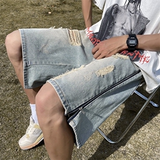 牛仔短裤男韩版潮流侧边拉链开衩高街帅2026夏季五分裤RK403-P41，男装牛仔裤，星座412
