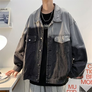 渐变牛仔外套男新款秋季宽松韩版美式复古港风夹克上衣J8892-p58图片