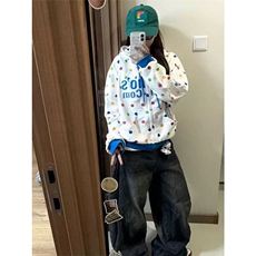 网图有货美式复古彩色波点开衫华棉外套男女宽松卫衣A830-P48，女装短外套，星座1505