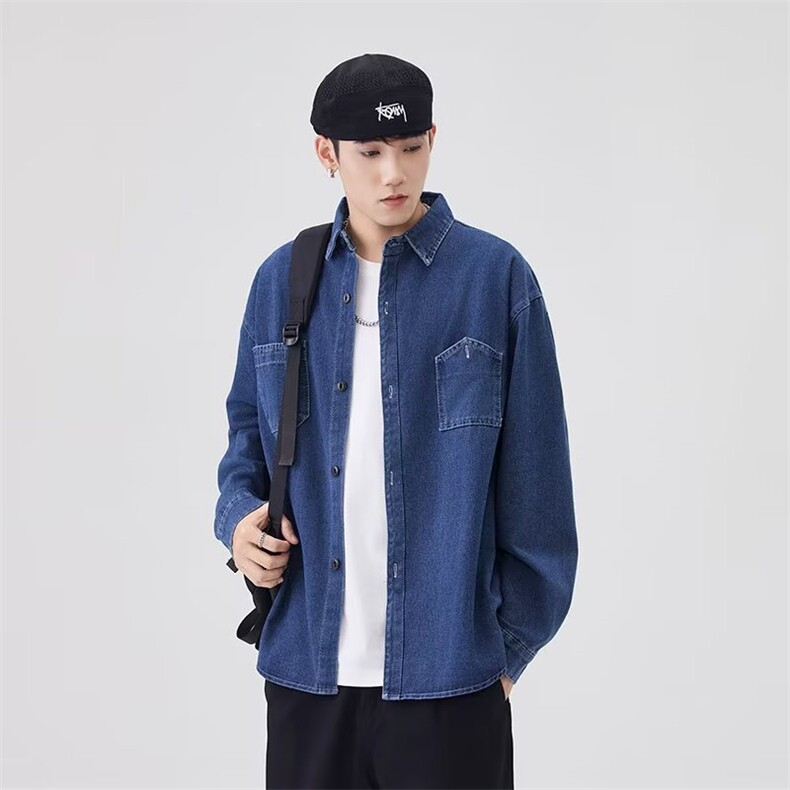 牛仔衬衫长袖男生2026新款日常百搭外套上衣衬衣纯色3266P54,男装衬衫,星座410-2