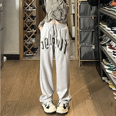 美式高街刺绣休闲裤子ins潮牌宽松直筒拖地阔腿裤运动裤K7335-P37，男装休闲裤，星座512-3