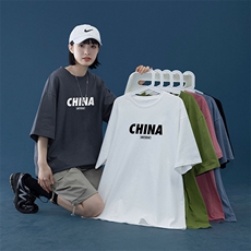2024夏季新款宽松大码中性风CHINA男女运动短袖纯棉T恤T1916-P22，男装T恤，星座508（原C305）