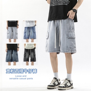【现货】新款工装立体口袋松紧腰橡筋宽松直筒美式五分裤5803-P41图片