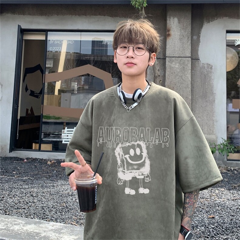 电商DSA028-DTLP2413特P19量大优供视频重磅麂皮绒短袖t恤男,男装T恤,电商A028