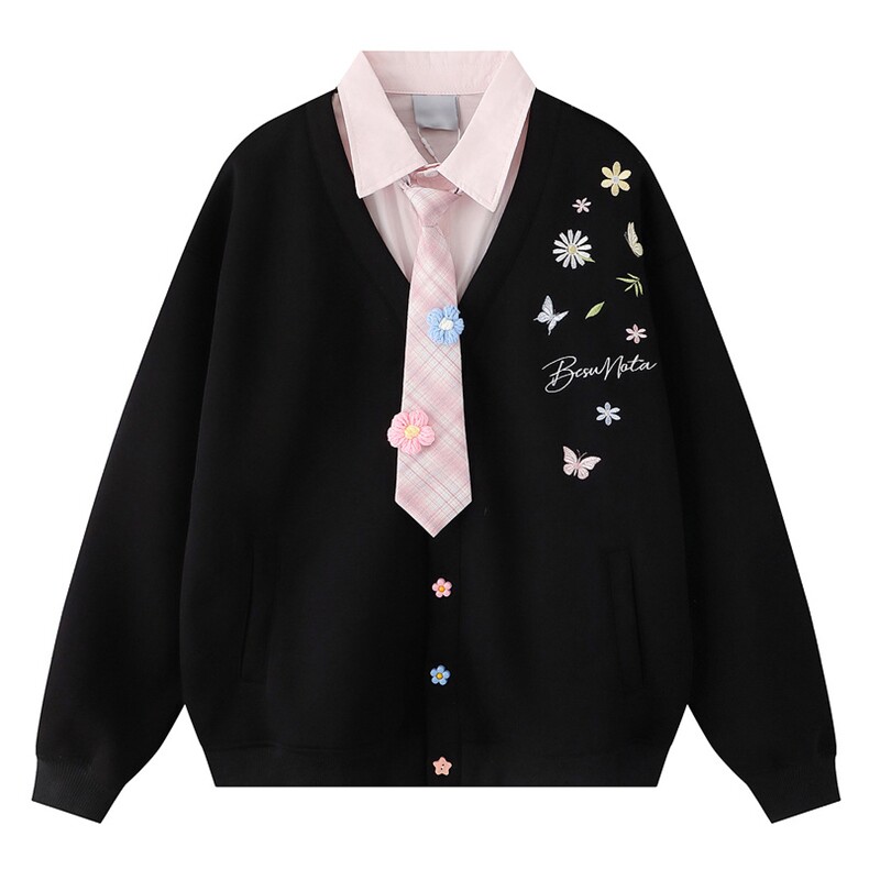 现货春秋卫衣开衫重磅高品质假两件外套带领带1016-1Y140P89K148,女装短外套,星座1016-1（原电商B408-1）