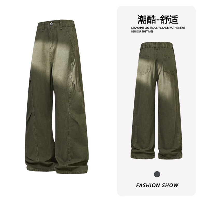 B221美式ins高街斜切宽松直筒洗褪工装牛仔裤 LK25610-特P48控88图片