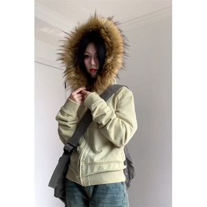 【有货】3335CC-特P85 可拆卸毛领连帽开衫卫衣修身短款外套图片