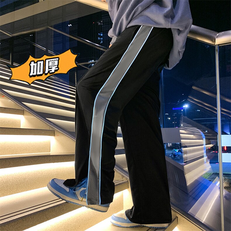 2025春夏新款丝绒发开衩拼接直筒裤休闲裤黑GK67-P55,男装休闲裤,电商B277A（原A068）
