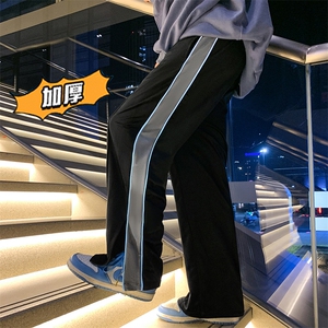 2025春夏新款丝绒发开衩拼接直筒裤休闲裤黑 GK67-P55图片