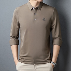 中年爸爸装商务翻领上衣服休闲POLO衫新款2022长袖男t恤秋季轻奢，男装T恤，钱塘6003（原4033）
