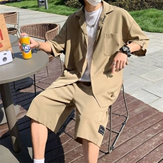 套装男短袖衬衫短裤潮牌一套搭配夏季男士休闲两件套W5784-P45，男装衬衫，星座412-3