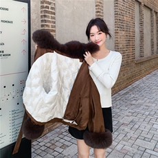 【新品】狐狸大毛领麂皮绒轻奢皮草90羽绒服5168-P450-K668，女装羽绒服，2C126