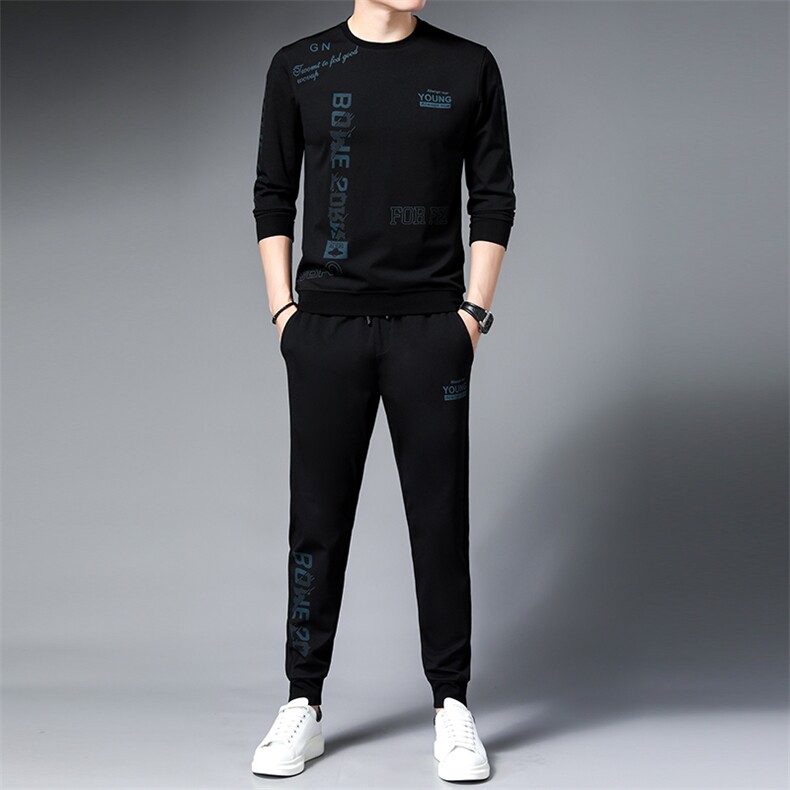 中青年男士新款运动套装两件套宽松休闲长袖T恤直筒裤子运动服饰，男装休闲套装，电商B212（原钱塘6029）