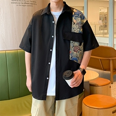 夏装痞帅工装多口袋衬衫百搭短袖衬衫直播品质，男装衬衫，电商A409-1