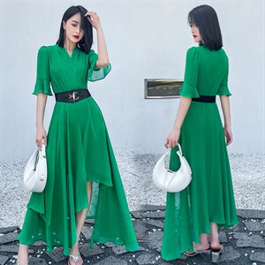 雪纺连衣裙女薄款2023夏季新款时尚高级感名媛气质收腰显瘦大摆裙图片