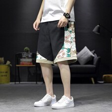 复古风刺绣工装短裤男潮牌街头宽松阔腿休闲百搭中裤K41-P60，男装休闲裤，星座816-2（原B366-1）