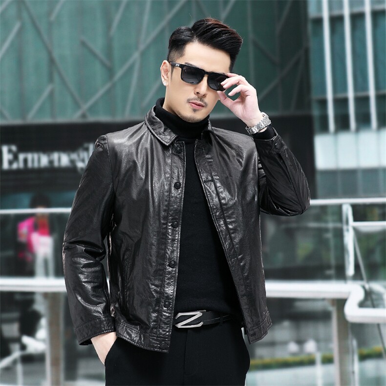 春秋新款男士皮衣男油蜡皮头层牛皮外套韩版修身机车夹克P530，男装皮衣，电商B360