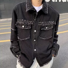 牛仔外套男春季日系港风宽松痞帅设计感上衣潮牌ins高街工装夹克，男装工装外套，星座1013