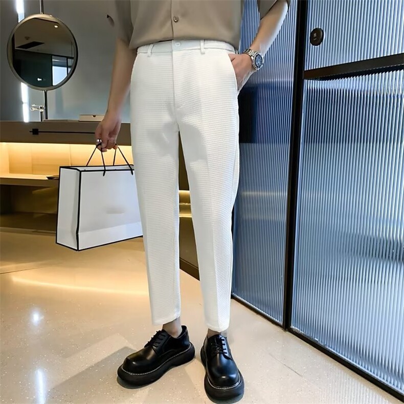 西装九分裤子男新款商务男装高级感华夫格修身小脚休闲西裤H301，男装西裤，星座1116A-2（原606A-1）