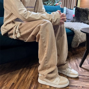欧美嘻哈复古做旧水洗直筒牛仔裤男潮牌宽松阔腿休闲裤N9337-P49图片