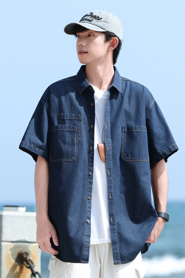 夏季新款牛仔短袖衬衫男宽松潮流薄款外套,男装衬衫,星座1107-1