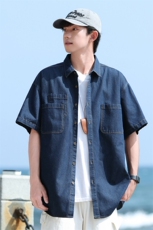 夏季新款牛仔短袖衬衫男宽松潮流薄款外套，男装衬衫，星座1107-1