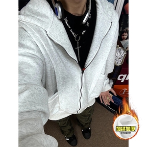 480G重磅加绒硬挺boxy男女秋冬美式高街结构辑明线卫衣开衫厚外套图片
