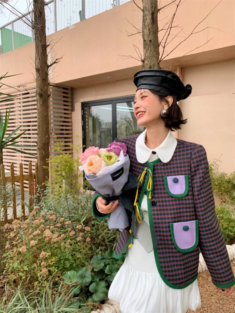 格纹撞色小外套，其它，YOUER DENG