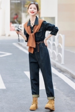 欧洲站时髦流行深色牛仔连体裤潮2025春新款女休闲减龄显瘦连衣裤，女装连体裤，瑶迪