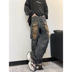 美式复古水洗多口袋工装牛仔裤男女同款宽松休闲百搭阔腿裤，男装牛仔裤，星座410-6（原星座1304-1）