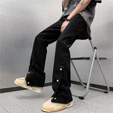 渐变色牛仔裤男潮欧美高街裤小众设计感复古排扣工装裤RK507-P57，男装牛仔裤，星座412