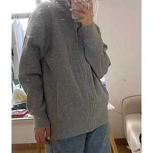 M028-P53秋冬外套简约毛衣开衫男圆领拉链纯色保暖针织衫青年