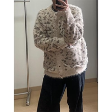 豹纹甜美慵懒风软糯复古宽松针织开衫毛衣外套男女2025秋冬新款，男装针织衫/毛衣，星座516A